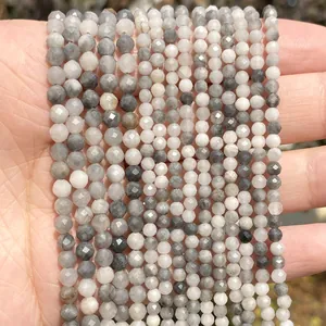 Macro view of grey faceted natural stone beads strands for DIY jewelry making accessories