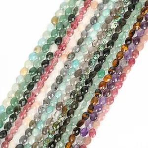 Assorted 6x8mm faceted flat oval natural stone beads strands for DIY jewelry making accessories