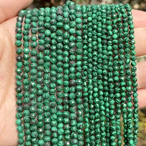 Close-up of faceted malachite green natural stone beads in 2mm 3mm 4mm sizes