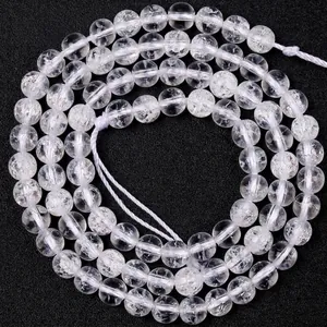 Perline Tonde in Cristallo di Rocca Bianco Crepato Pietra Naturale per Accessori per la Creazione di Gioielli DIY Collana Bracciale Fatto a Mano