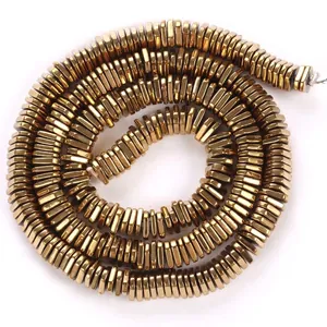 Detailed view of gold-plated hematite square spacer beads for DIY jewelry making