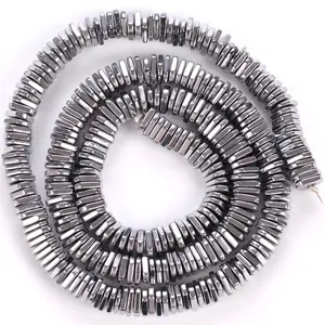 Close-up of electroplated hematite triangle spacer beads for DIY jewelry