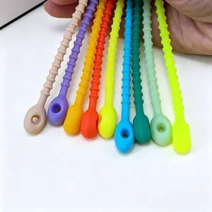 Close-up of vibrant 21cm silicone cable ties in various colors for DIY crafts