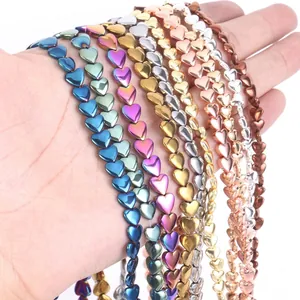 Colorful heart-shaped plated hematite beads for DIY jewelry making accessories