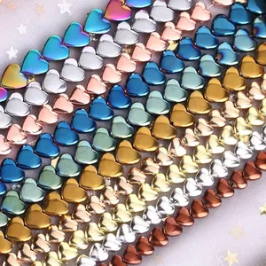 Heart-shaped electroplated hematite beads in various metallic colors for DIY jewelry