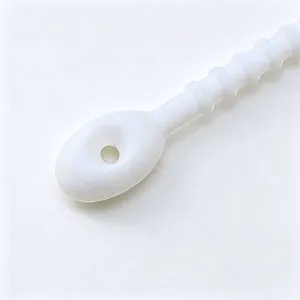 Macro view of a 21cm white thickened silicone cable tie for DIY accessory binding