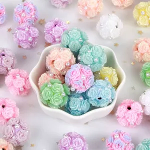 Colorful pearl clay rose flower beads for DIY jewelry and keychain making