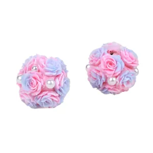 Handmade clay rose flower ball beads with faux pearls for DIY phone chains and jewelry
