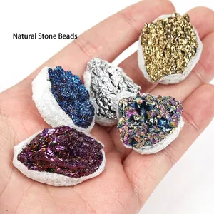 Detailed macro view of assorted electroplated natural stone ores in vibrant metallic colors