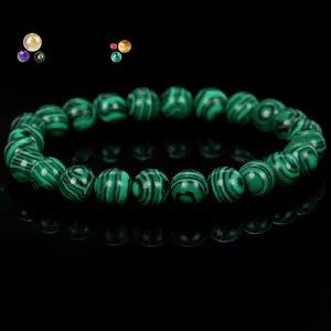 Elegant natural malachite bead bracelet for men and women with green striped stones