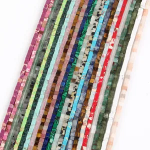 Natural stone cube beads 2x2mm square spacers in various colors for DIY jewelry making.