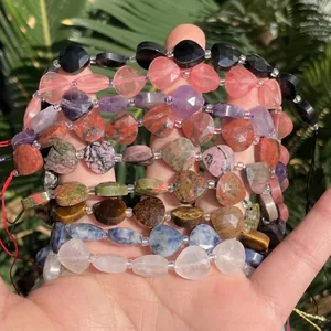 Faceted teardrop natural stone beads in various colors for DIY jewelry making detail