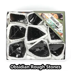 Juego de Caja de Regalo de Especímenes Minerales de Piedra en Bruto de Obsidiana Negra Natural Para Decoración de Escritorio de Oficina en Casa Adorno de Cristal Curativo