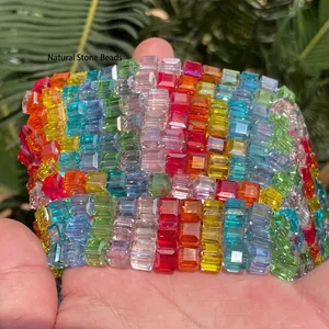 Rainbow faceted square crystal glass beads for DIY jewelry making and craft supplies