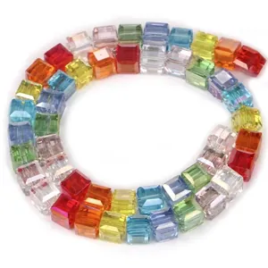 Rainbow colored cube imitation crystal glass beads for DIY jewelry and accessory crafting