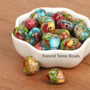 Macro view of 15mm multi-colored heart-shaped imperial turquoise stone beads for DIY jewelry