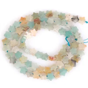 Macro view of 6mm star-shaped natural amazonite stone beads for DIY jewelry making.