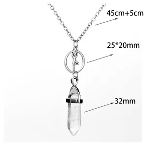Detailed dimension diagram for the natural clear quartz yoga pendant necklace in silver