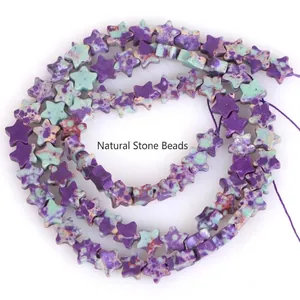 Detailed macro view of 6mm purple and green star-shaped natural stone beads for DIY jewelry making