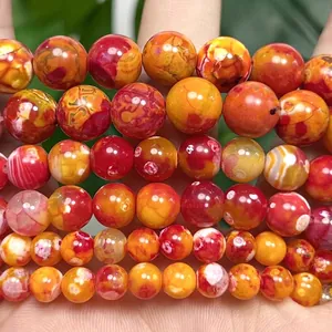 Polished orange-red dragon vein fire agate round beads for DIY jewelry making accessories