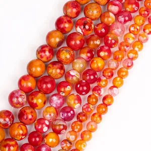 High quality 6mm 8mm 10mm orange fire agate dragon vein round loose beads for DIY jewelry making