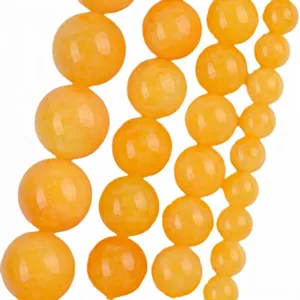 Polished natural yellow stone round loose beads in four sizes for DIY jewelry making