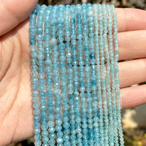 Macro detail of faceted blue natural stone beads in 2mm 3mm 4mm sizes for jewelry DIY