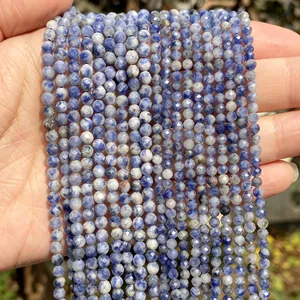 Macro view of blue faceted natural sodalite beads for DIY jewelry accessories