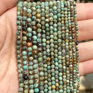 Natural faceted African turquoise gemstone beads in 2mm 3mm 4mm for DIY jewelry making