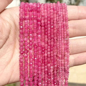 Macro shot of faceted pink natural stone beads for DIY jewelry making accessories