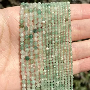 Faceted natural green aventurine beads in 2mm 3mm 4mm sizes for DIY jewelry making