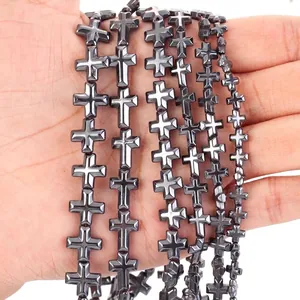 Natural Faceted Hematite Cross Beads Metallic Black Loose Stone Beads For DIY Jewelry Making Necklaces Bracelets Strand