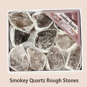 Natural Smokey Quartz Raw Stones Mineral Specimen In Small Gift Box Irregular Natural Brown Crystal Stones Home Office Decor