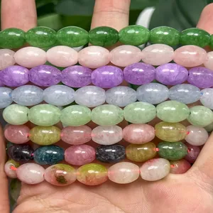 Macro detail of multi-colored chalcedony rice beads for DIY jewelry making accessories