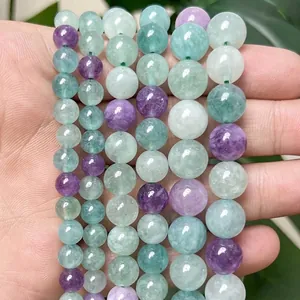 Natural Green Multicolor Fluorite Chalcedony Round Beads DIY Jewelry Making For Bracelet Necklace Loose Gemstone Beads