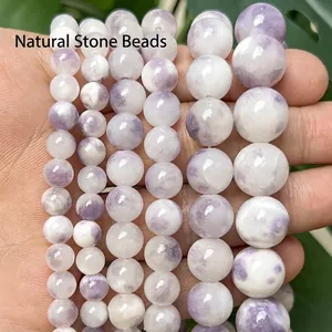 Natural Purple White Persian Jade Round Loose Beads Strands For DIY Jewelry Making Bracelet Necklace Accessories