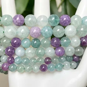 Natural green and purple fluorite chalcedony round beads for DIY jewelry making