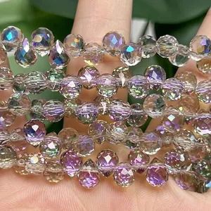 Close-up of 6mm iridescent faceted crystal teardrop beads for DIY jewelry making