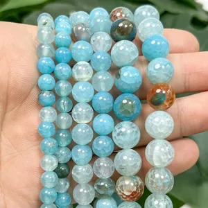 Detail view of polished blue dragon vein agate beads in 6mm 8mm and 10mm for DIY crafts