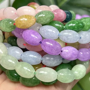 Vibrant multi-color oval chalcedony beads for DIY handmade jewelry bracelets and necklaces