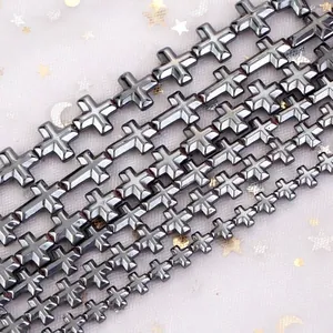 Natural faceted hematite cross beads for DIY jewelry making