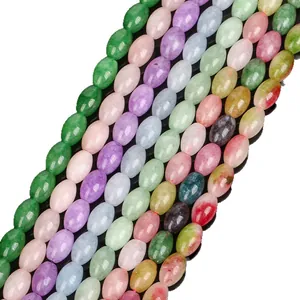Vibrant multi-color chalcedony rice-shaped oval beads for DIY handmade jewelry crafts