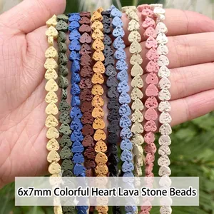 Natural Heart Colorful Lava Stone Volcanic Rock Loose Beads For DIY Jewelry Making Handmade Bracelet Necklace Supplies