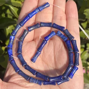 Detailed view of 5x12mm blue lapis lazuli bamboo-shaped tube beads for DIY jewelry