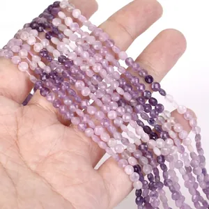 Close-up of 4mm faceted purple natural stone beads strands for DIY jewelry making