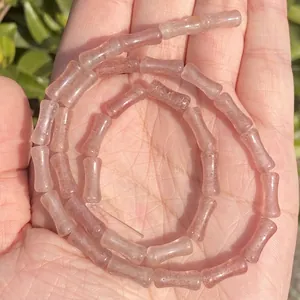Detail of 5x12mm natural bamboo-shaped chalcedony beads for DIY jewelry making.