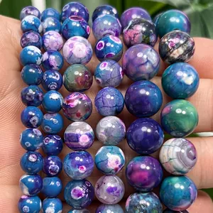 Assorted 6/8/10mm fire agate beads with dragon vein patterns for DIY jewelry making