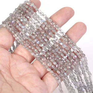 Close-up of 4mm faceted natural labradorite rondelle beads for jewelry making