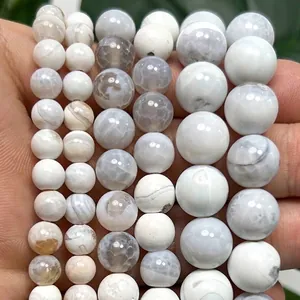Premium natural white dragon vein fire agate round beads for DIY jewelry making projects