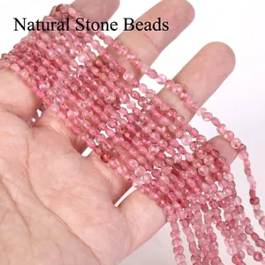 Macro view of 4mm faceted natural strawberry quartz stone beads for DIY jewelry making